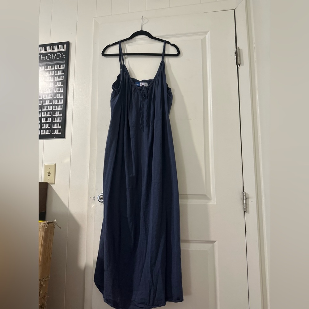 Plus Size Navy Linen Shift Maxi dress